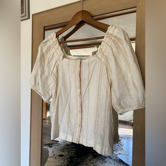 Madewell Cream Striped Linen Blouse - Picture 1 of 7